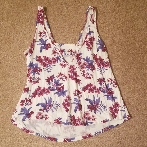 Soft comfy white top with purple flowers - Picture 2 of 3